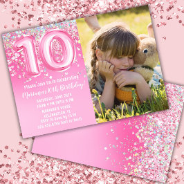 ピンクのラメ 10歳の誕生日 招待状