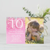 ピンクのラメ 10歳の誕生日 招待状 (スタンド正面)