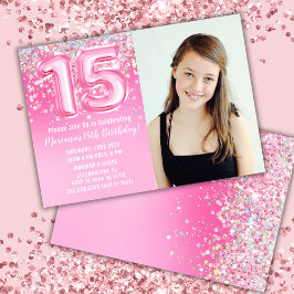 ピンクのラメ 15歳の誕生日 招待状