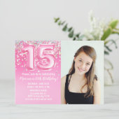 ピンクのラメ 15歳の誕生日 招待状 (スタンド正面)