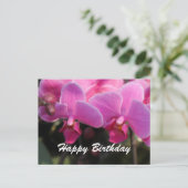 ピンクのランの美しい花。誕生日の希望 ポストカード (スタンド正面)