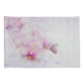 ピンクのランの花に咲く泡のある蝶 枕カバー (裏面-右)