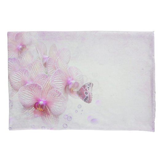 ピンクのランの花に咲く泡のある蝶 枕カバー (正面左)
