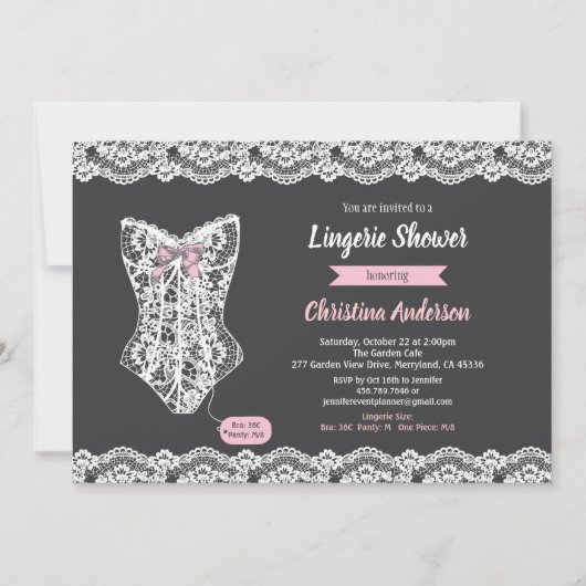 ピンクのランジェリーのシャワーの招待の黒板のレース 招待状 (正面)