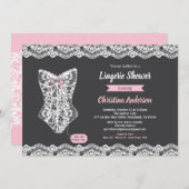 ピンクのランジェリーのシャワーの招待の黒板のレース 招待状 (正面/裏面)