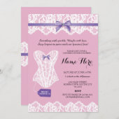 ピンクのランジェリーのシャワーの花嫁の紫色のコルセットの招待 招待状 (正面/裏面)