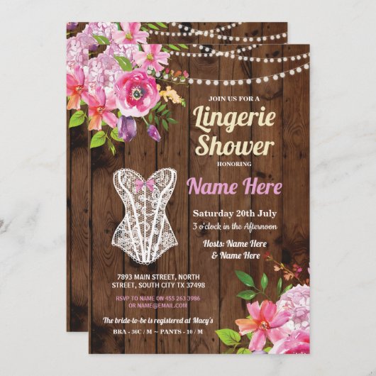 ピンクのランジェリーのシャワー木によっては招待状が開花します 招待状 (正面/裏面)