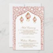 ピンクのランタンが優しく光るローズゴールドのムスリムウェディング 招待状 (裏面)