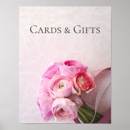 ピンクのランナキュラス花束徴候 ポスター