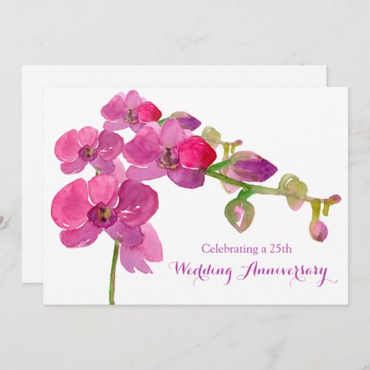 ピンクのラン 25周年結婚記念日パーティー 招待状 (正面/裏面)