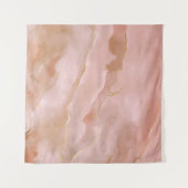 ピンクのリキッドマーブル ゴールド テクスチャ タペストリー (正面(横))