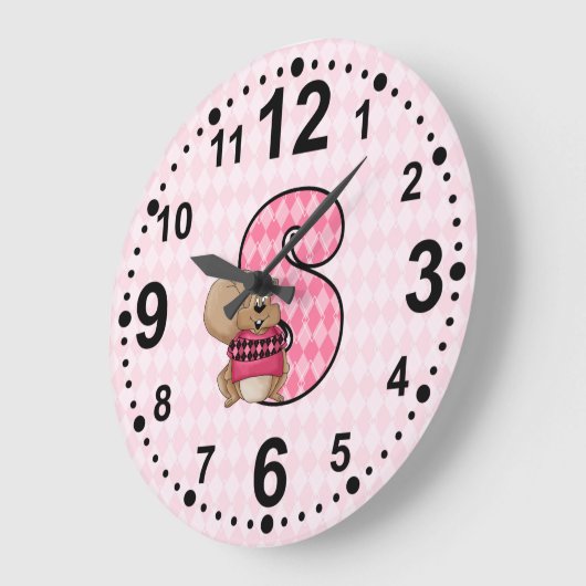 ピンクのリスと手紙Sアーガイル女パターン（の模様が）あるの子 ラージ壁時計 (傾斜)