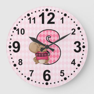 ピンクのリスと手紙Sアーガイル女パターン（の模様が）あるの子 ラージ壁時計