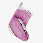 ピンクのリップカラーの歯付き光沢 スモールクリスマスストッキング (正面 (吊り時))