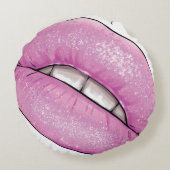 ピンクのリップカラーの歯付き光沢 ラウンドクッション (裏面)
