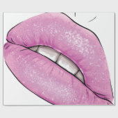 ピンクのリップカラーの歯付き光沢 ラッピングペーパー (フラット)