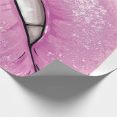 ピンクのリップカラーの歯付き光沢 ラッピングペーパー (角)