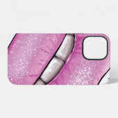 ピンクのリップカラーの歯付き光沢 iPhoneケース (裏面横)