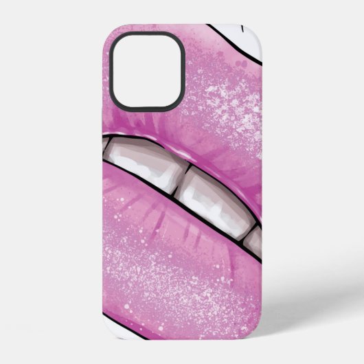 ピンクのリップカラーの歯付き光沢 iPhoneケース (裏面)