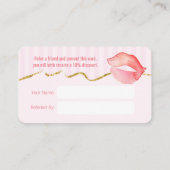 ピンクのリップグロスとストライプが紹介カードを構成 紹介カード (裏面)