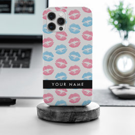 ピンクのリップ、ブルーのリップ、キス、あなたの名前、パーソナライズ iPhone 15 PRO MAXケース