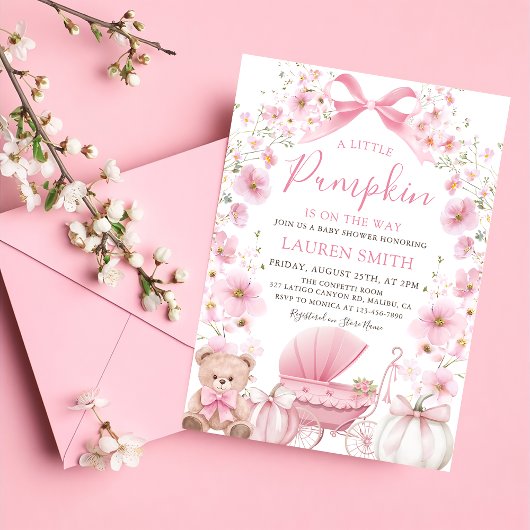 ピンクのリトルパンプキンがやってくる ベビーシャワー 招待状