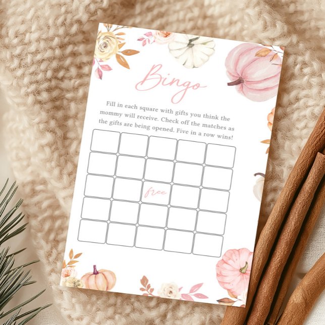 ピンクのリトルパンプキン・フォールビンゴゲーム (Girl Little Pumpkin Fall Baby Shower Bingo Game)