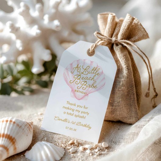 ピンクのリトルビーチベイビー誕生日 ギフトタグ