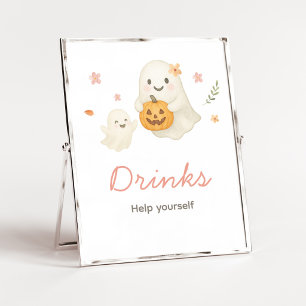 ピンクのリトルブーハロウィンドリンクサイン ポスター