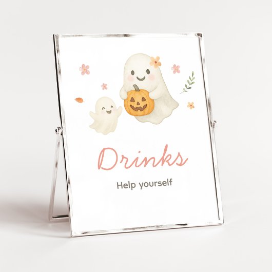 ピンクのリトルブーハロウィンドリンクサイン ポスター
