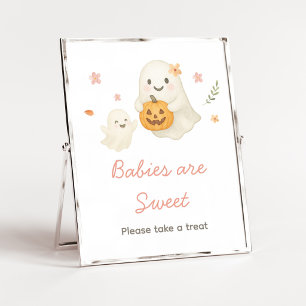 ピンクのリトルブーハロウィンベイビーはかわいいサイン ポスター