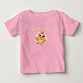 ピンクのリトルベイビーチックにボウパターン ベビーTシャツ