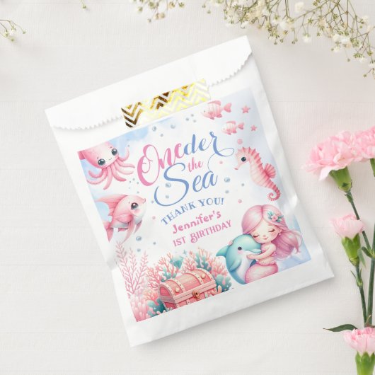ピンクのリトルマーメイドかわいい海ガール1st誕生日 フェイバーバッグ (封をした状態)