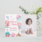 ピンクのリトルマーメイドの女の子の誕生日パーティー 招待状 (スタンド正面)
