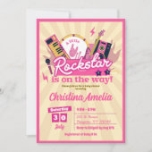 ピンクのリトルロックスターガールベビーシャワー 招待状 (正面)