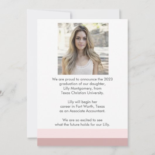 ピンクのリニアフォト卒業発表カード 招待状 (裏面)