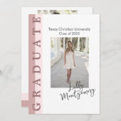 ピンクのリニアフォト卒業発表カード 招待状 (正面/裏面)