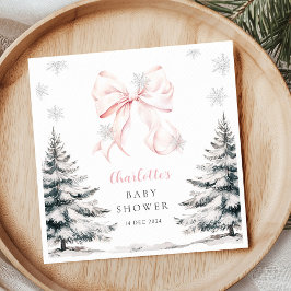 ピンクのリボンがかわいいベビーシャワーナプキン「Baby It's Cold Outside」 スタンダードカクテルナプキン