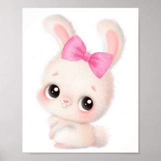 ピンクのリボンがついたかわいいウサギの壁アート ポスター