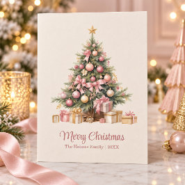 ピンクのリボンがエレガントなクリスマスツリー シーズンカード
