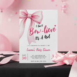 ピンクのリボンがキュートな"It's a Girl"ベビーシャワー 招待状
