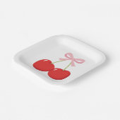 ピンクのリボンが付いたさくらんぼのかわいいコケット バースデーパーティー ペーパープレート (傾斜あり)