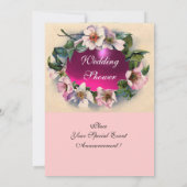 ピンクのリボンが付いたワイルドローズのモノグラム 招待状 (裏面)