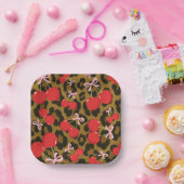 ピンクのリボンが付いた赤いさくらんぼのクールな豹柄 ペーパープレート (パーティー)