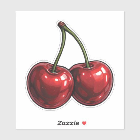 ピンクのリボンが付いた赤いチェリーの乙女チックなコテージスタイル シール (シート)