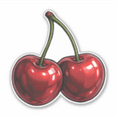 ピンクのリボンが付いた赤いチェリーの乙女チックなコテージスタイル シール (正面)