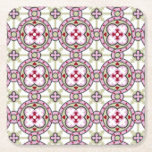 ピンクのリボンが付いているバルセロナのタイルの花 スクエアペーパーコースター (正面)