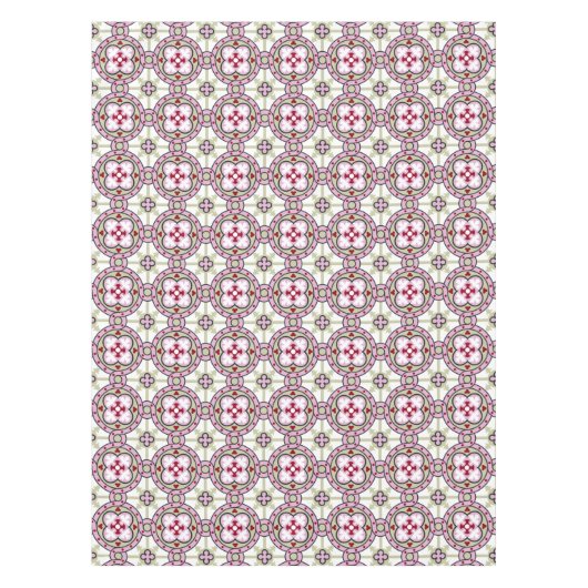 ピンクのリボンが付いているバルセロナのタイルの花 テーブルクロス (正面)