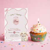 ピンクのリボンが可愛いうさぎの1歳の誕生日 招待状