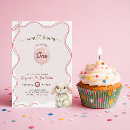ピンクのリボンが可愛いうさぎの1歳の誕生日 招待状